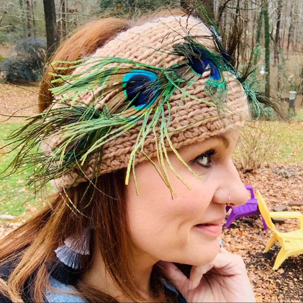 5 for $25 Peacock feather head wrap